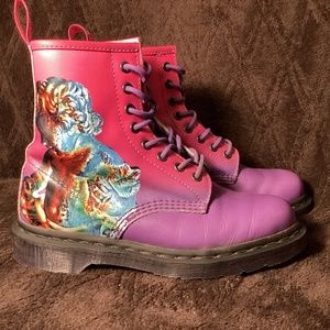 Dr Martens 1460 Technique x New Order Unisex Leather 8-Eylet Boots Pink Purple